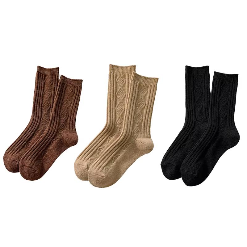 2025 1/3pairs New Cashmere Wool Socks Women's Winter Thicken Warm Black White Pack Set Thermal Japanese Fashion Solid Color