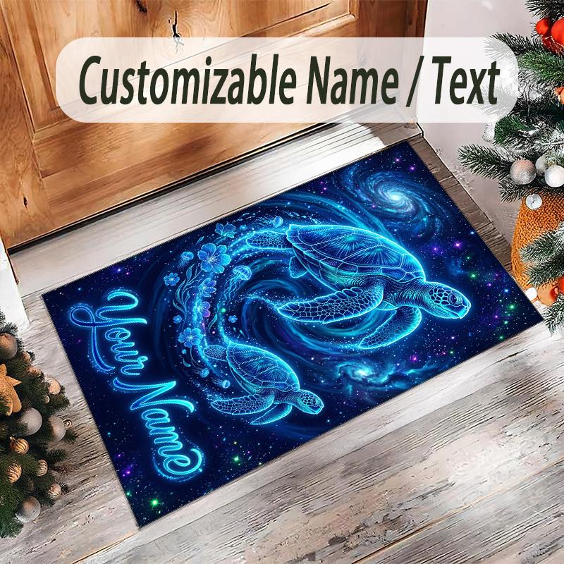 Mermaid Theme Crystal Velvet Floor Rug Personalized Custom Name Text Warm Carpet Home Decoration