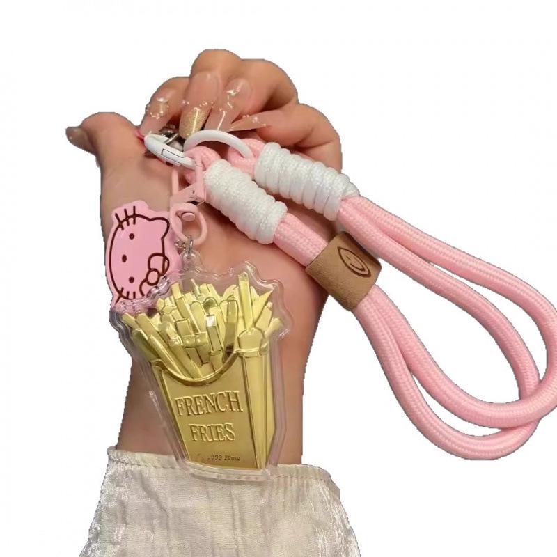 Gold Keychain Gift Set: Hamburger, Fries, Milk Tea, 20mg Pendant, Mobile Phone Lanyard Bag for Best Friend/Partner
