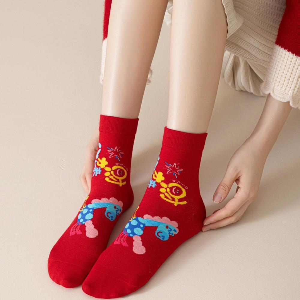 1/4 pary Kreskówkowe Poni Czerwone Skarpety Dla Kobiet Mężczyzn Wszechstronne Ciepłe Skarpety Średniej Długości 2026 Rok Konia Błogosławieństwo Prezenty Świąteczne