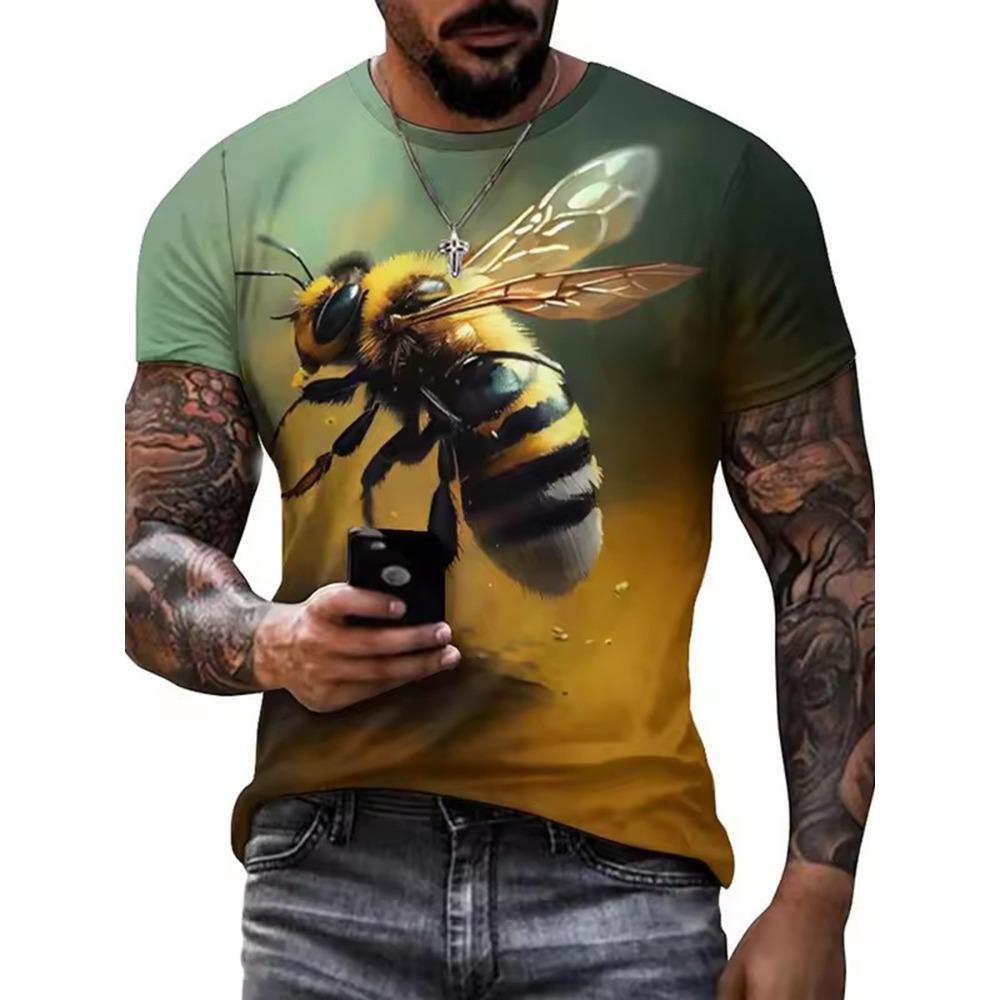 Men's Fashion Casual T-shirt -100% Polyester Fiber, Round Neck Short Sleeve, Machine Washable, Comfortable for All Seasons