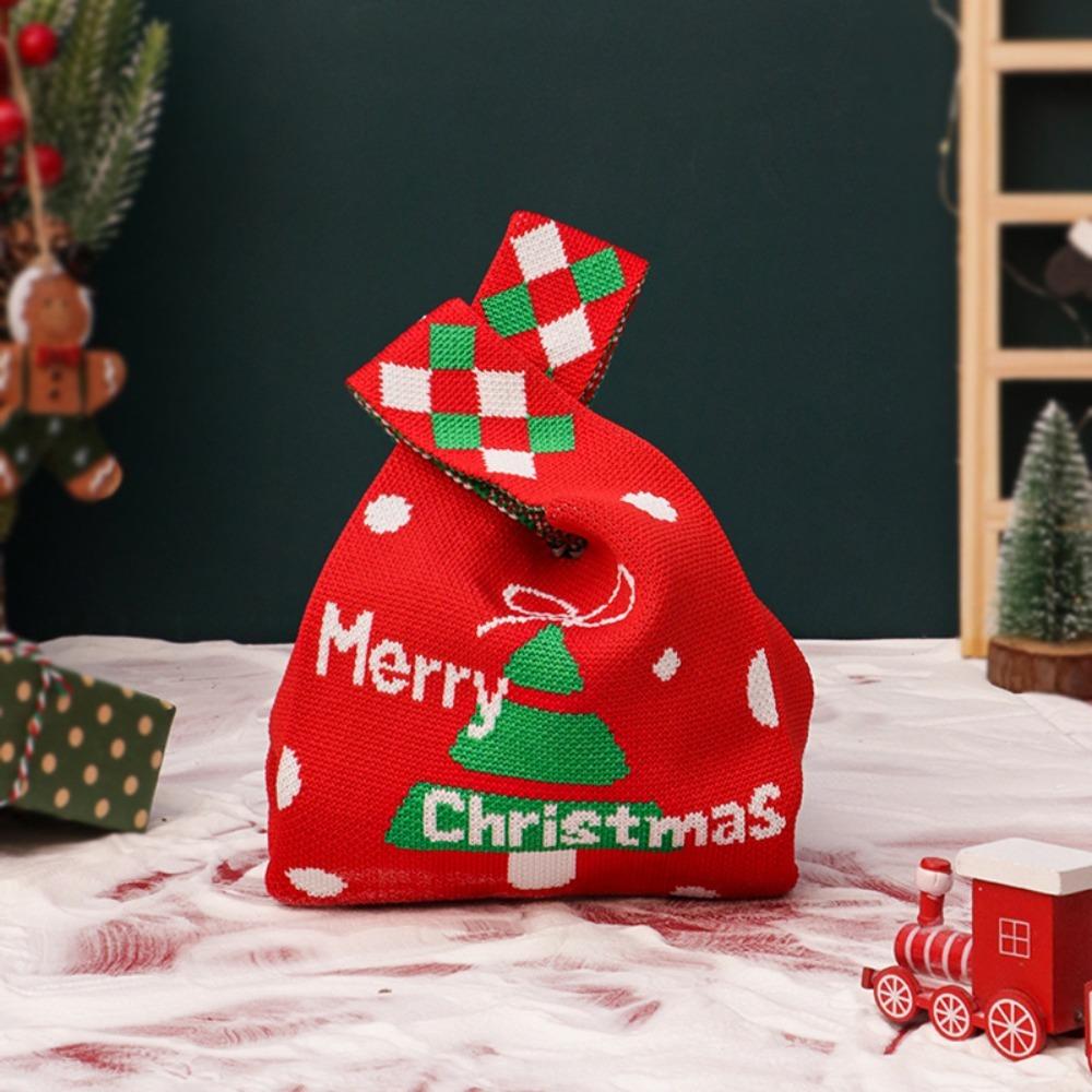 Lässige Weihnachtsstrickhandtasche, handgefertigte Multifunktions-Weihnachtstasche, wiederverwendbare Geschenktasche, Süßigkeitentasche mit Cartoon-Motiv