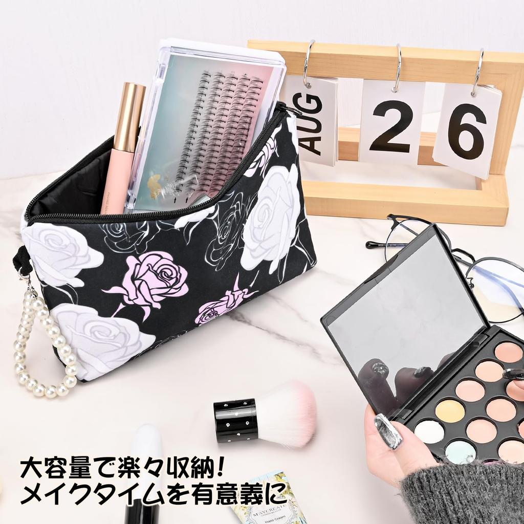 Newseego Small Makeup Cosmetic Large Storage Gadget Floral Print Women's Pouch, Pouch, Cute, Capacity, Stylish, Water-Repellent, Pouch, Case,