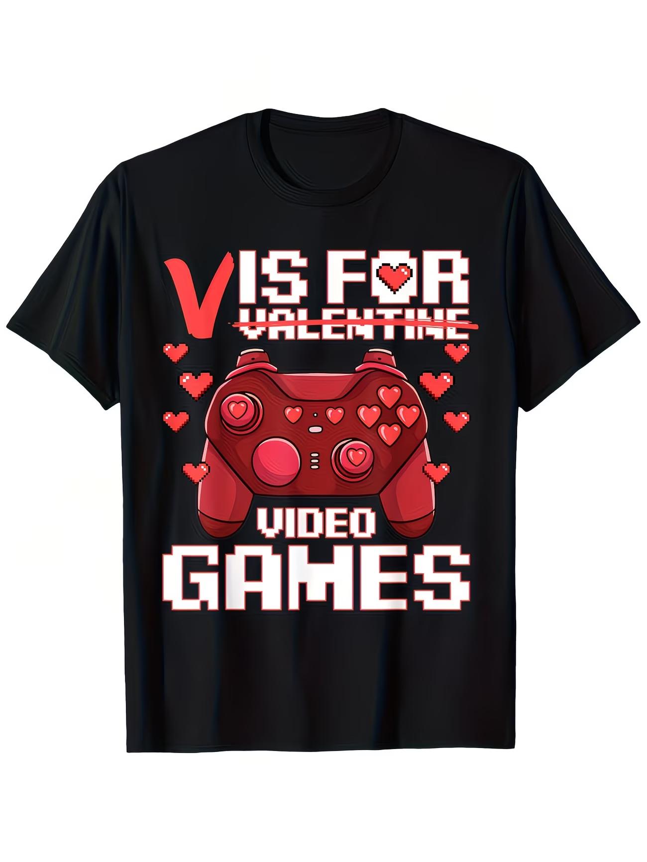 Gamer Tee Round Neck Short Sleeve Shirt  That Says V Is for Video Games ItS a Casual Top Suitable for All Seasons S