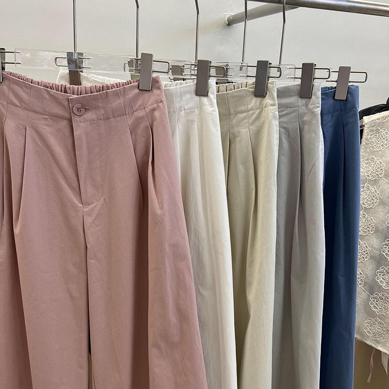 Summer KoreanStyle Pink HighWaist Relaxed Women's Pants  Draped StraightLeg WideLeg 9/10 Length Loose Trousers