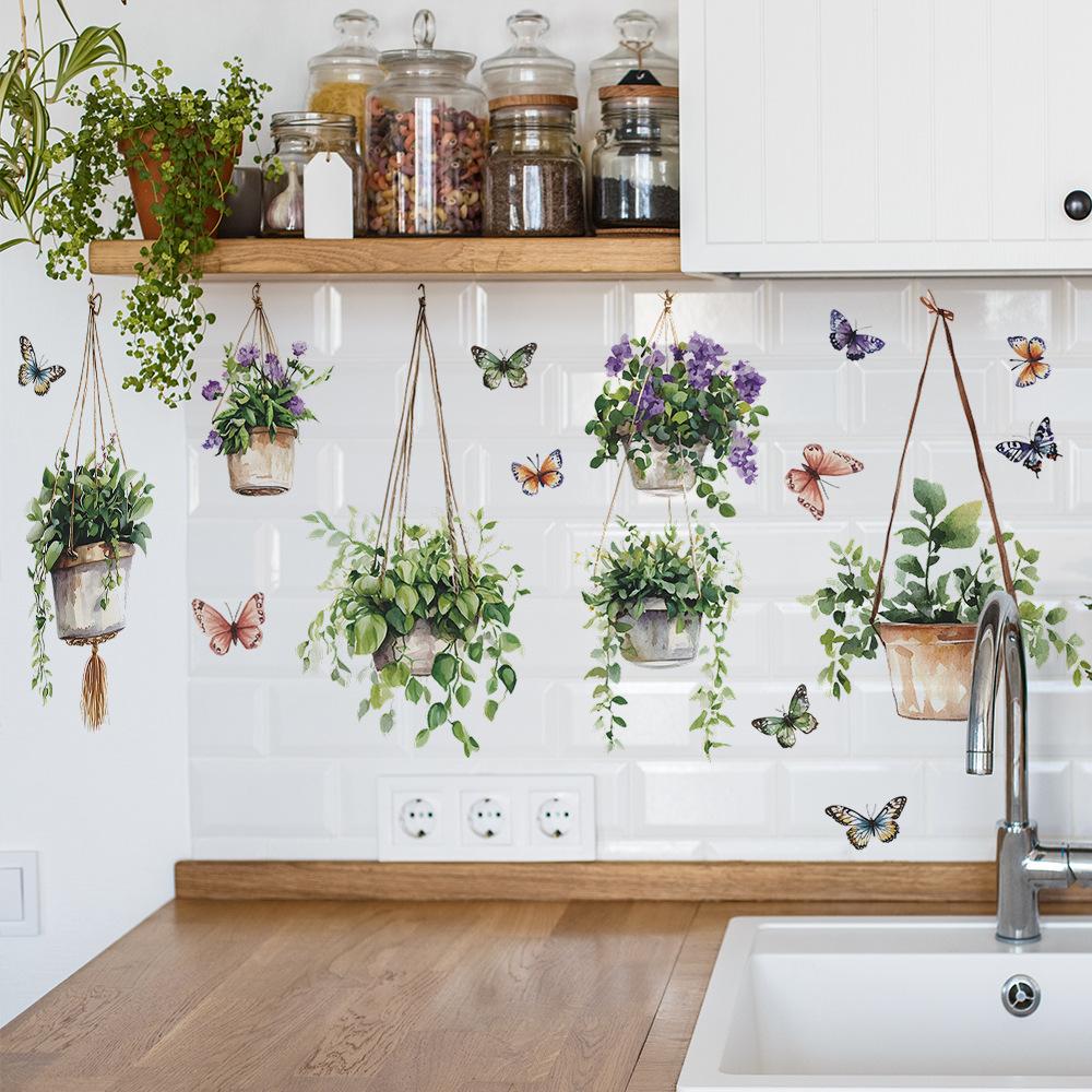 Fresh Hanging Decorative Potted Butterfly Bedroom Living Room Home Wall Background Landscaping Decoration Wall Stickers