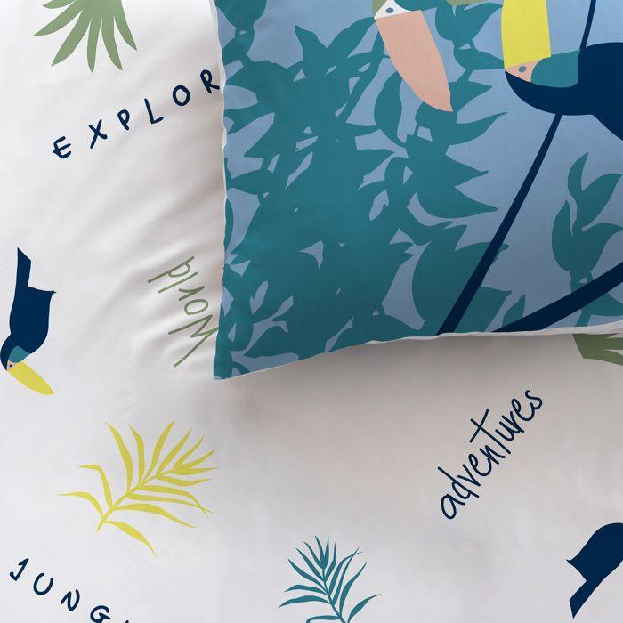 Parure de lit enfant 100% coton - MATT &amp; ROSE - EXPLORATEUR - Gris - 140x200+63x63cm