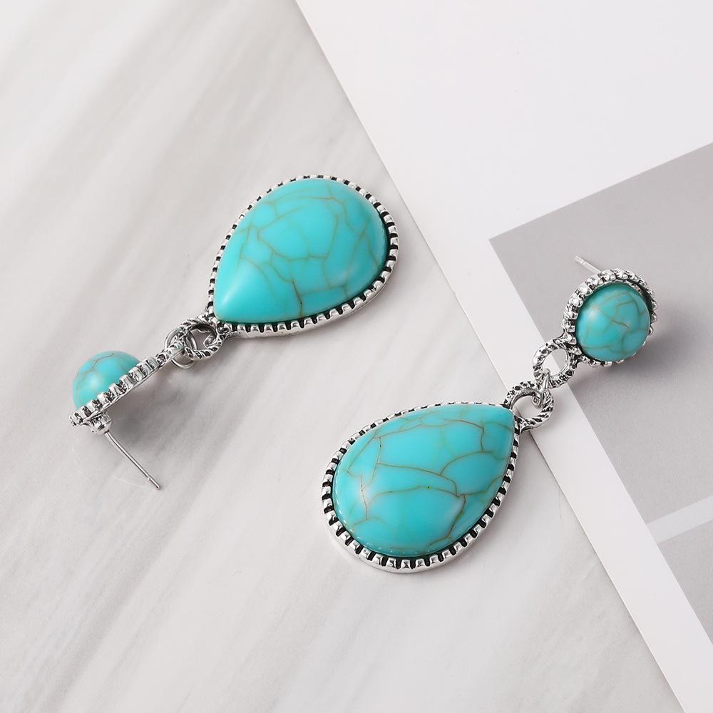European and American Bohemian Turquoise Teardrop Earrings