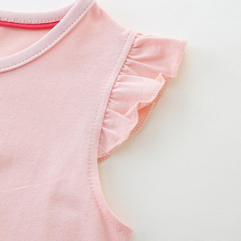 Girls' Short-Sleeve Dress Summer Cartoon Applique Round Neck Girl'S Tulle Dress Cute Princess Dress