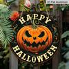 2D Flat Aluminum Decorative Plaques and Ornaments Sign, Round Metal Halloween Sign with Spiral Stem Jack Pumpkin, Distressed Rustic Wall Hanging