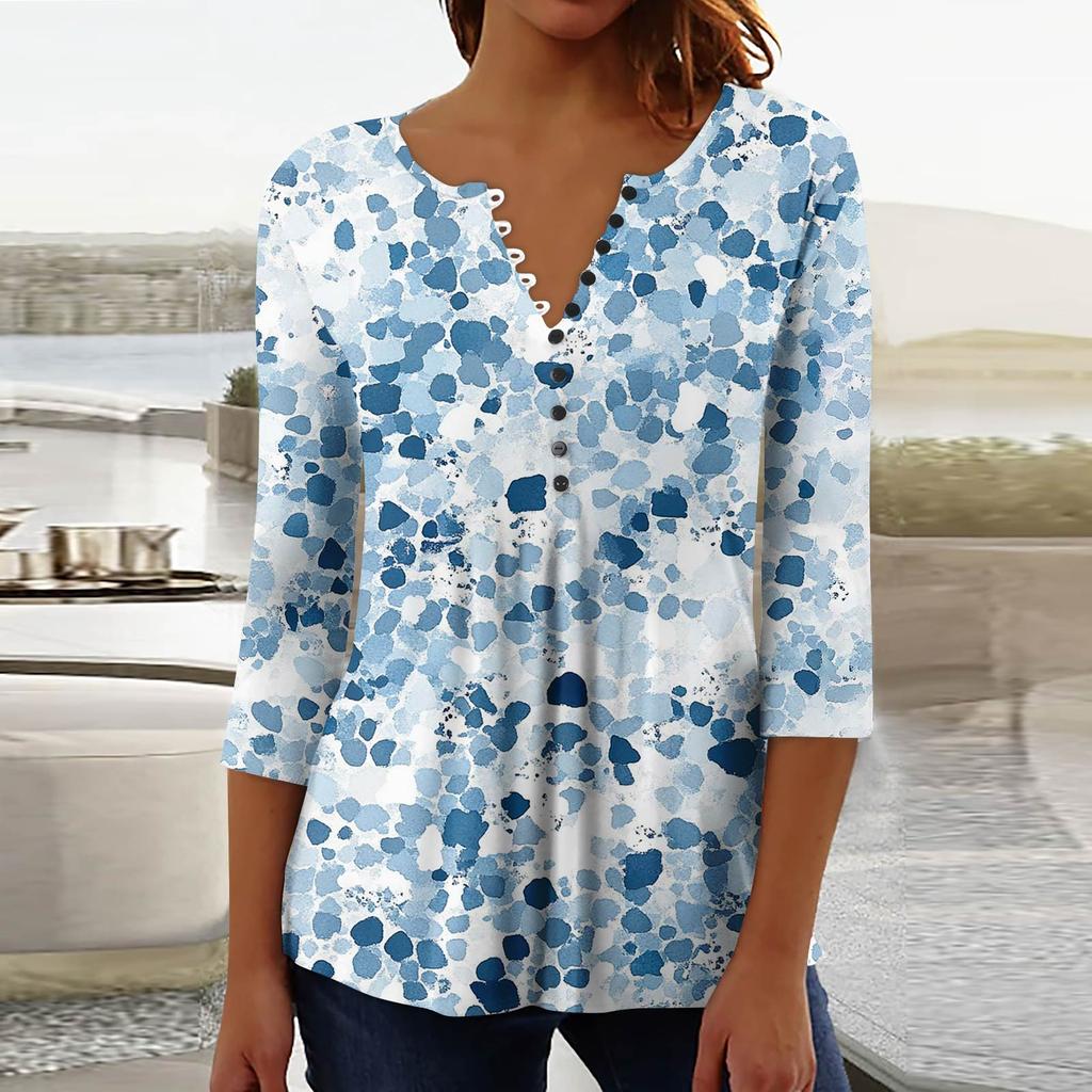 Women's Fashion Casual Pullover T-Shirt 3/4 Sleeve Printed Top
