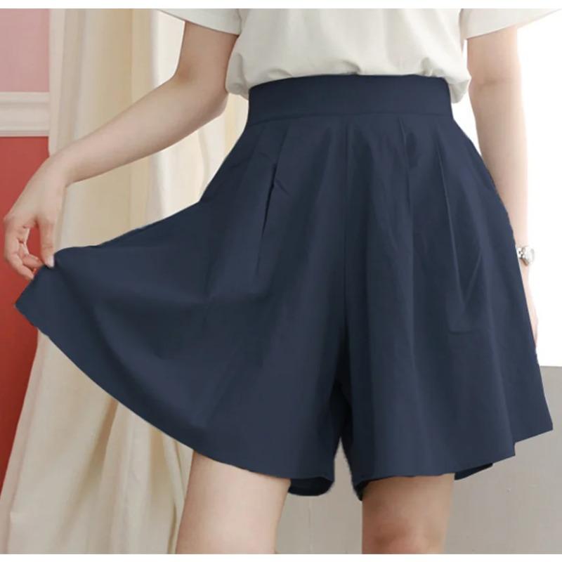 Short taille haute grande taille pour femme, pantalon ample à jambes larges, couleur unie, décontracté, tendance