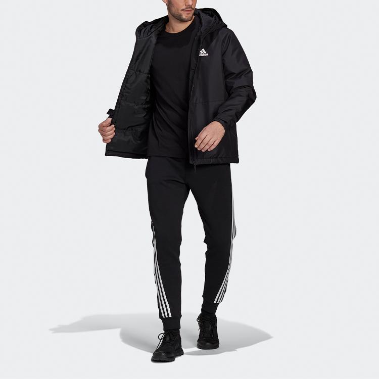 Adidas Bsc St In H J Warm Solid Color Sports Hooded Cotton Jacket Winter Men Jacket Black GN3241