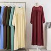 Women's Plus Size Long Sleeved Solid Color Pullover Gown Skirt Over The Knee Dress