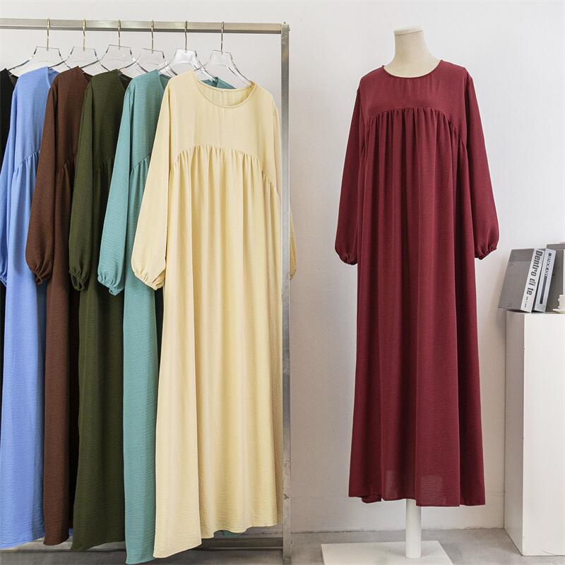 Women's Plus Size Long Sleeved Solid Color Pullover Gown Skirt Over The Knee Dress
