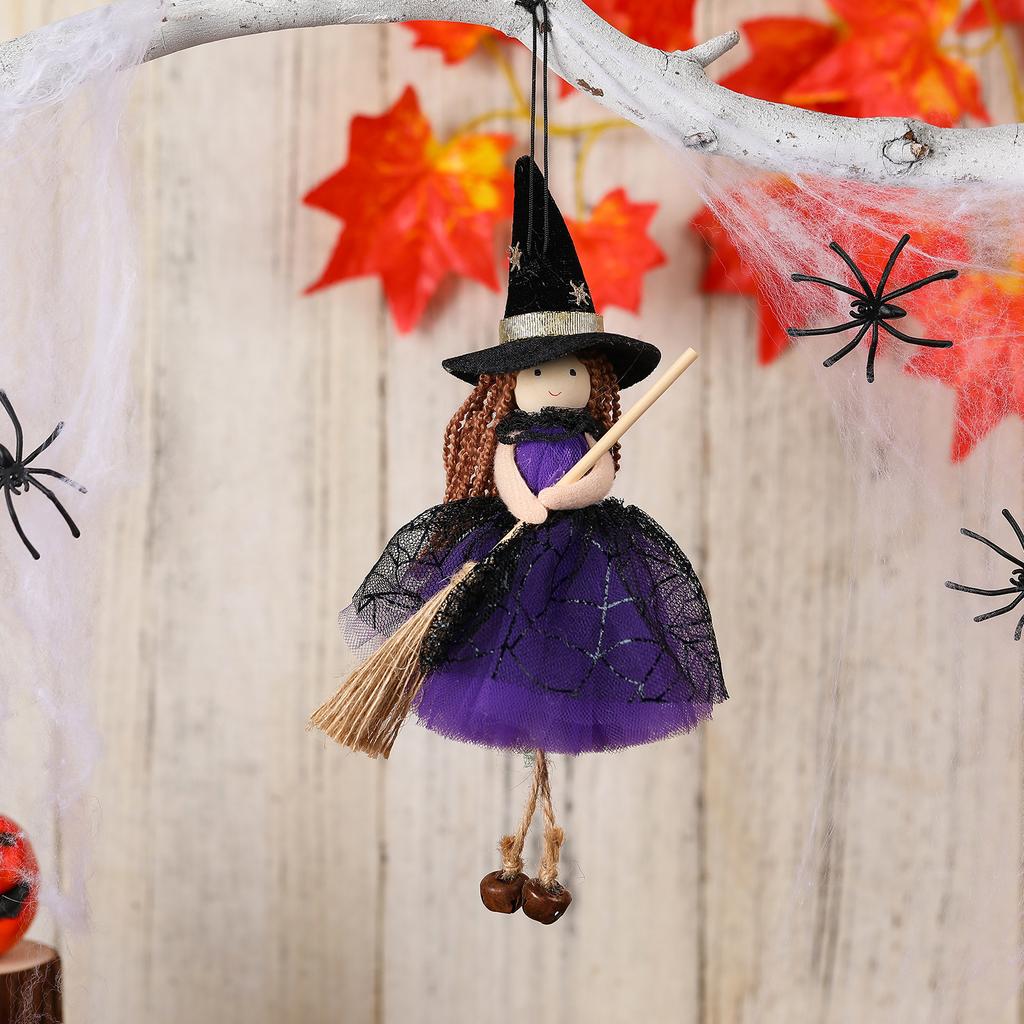 Halloween Netted Broom Witch Girl Angel Decoration Pendant Bell Hanging Doll Christmas Tree