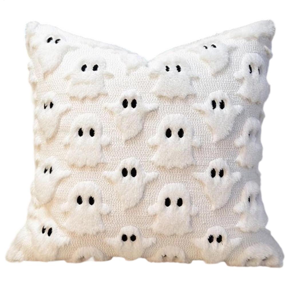 Halloween Throw Pillow Cover Decorative Ghost Pattern Pillowcase Soft Plush Faux Wool Cushions for Home Party Supplies