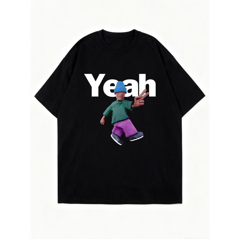 Übergroßes T-Shirt Schwarz Ja Mit Tanzender Figur Druck Lässige Streetwear Für Damen