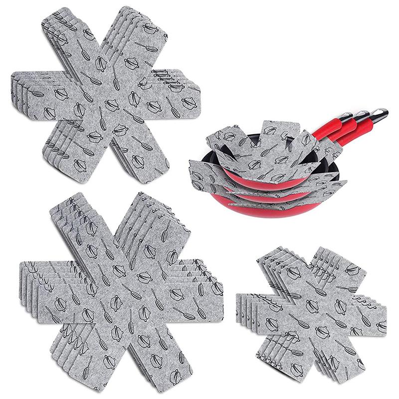 3pcs/6pcs Protectors Gray Print Divider Pads Pan Bottom Heat Insulation Protect Cookware Surfaces Pan Pad Scratching Separate