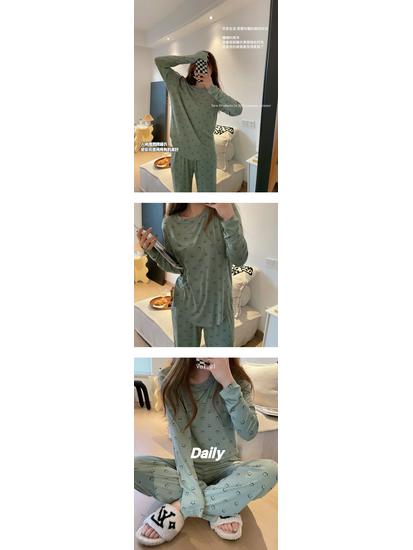 Women's Korean Smiley Face Cartoon Pajamas Set – Long-Sleeved Pullover & Trousers for Autumn/Winter