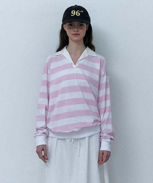 Happy Stripe Collar Sweatshirt_Pink Stripe Pink Stripe/Free