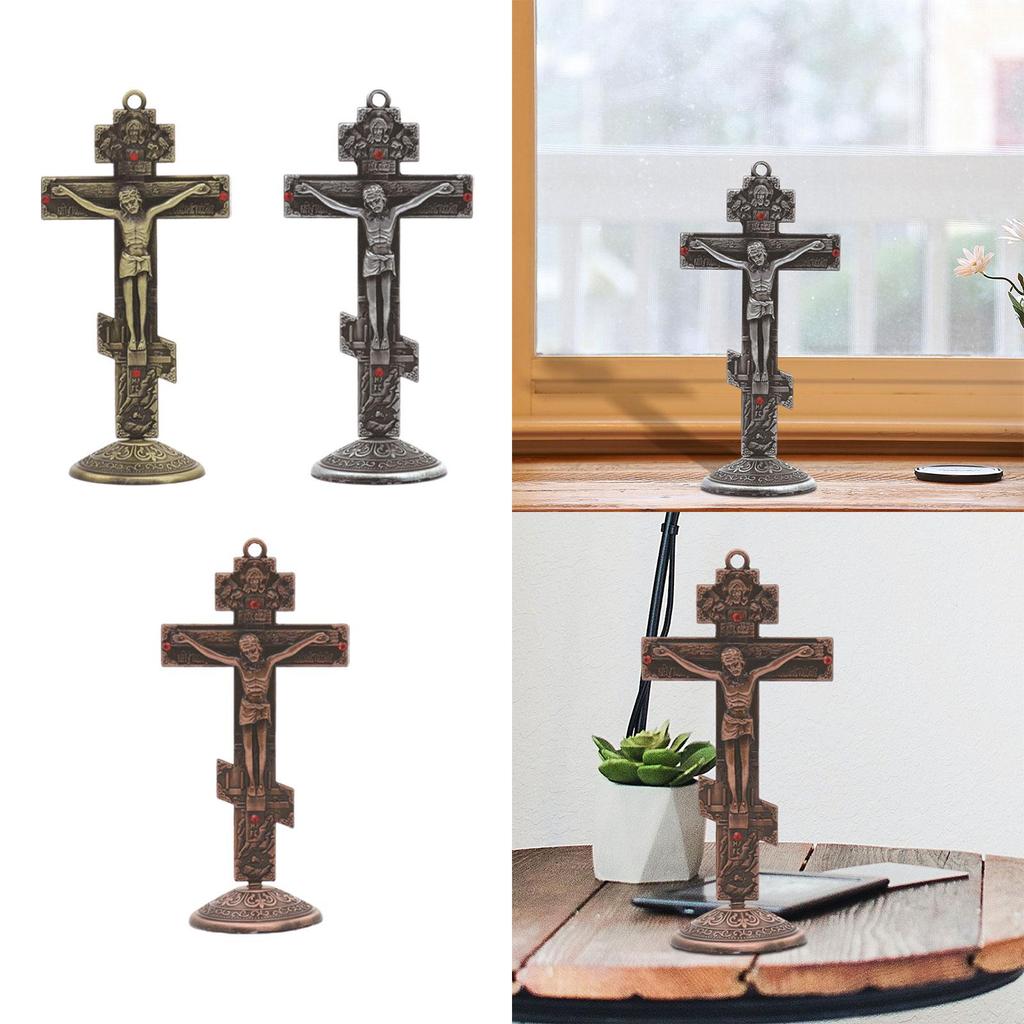 Christian Wall Mounted Ornament Antique Catholic Gifts Crucifix Wall Crosses for Bedroom Fireplace Tabletop Home Ornament