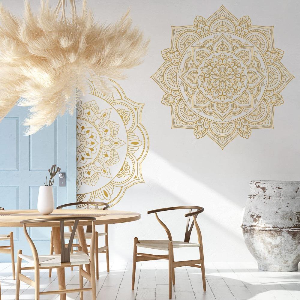 4 ks Zlatá Boho Mandala Samolepka na zeď PVC Samolepky na zeď Dekor Poloviční Mandala Nástěnná nálepka Ložnice