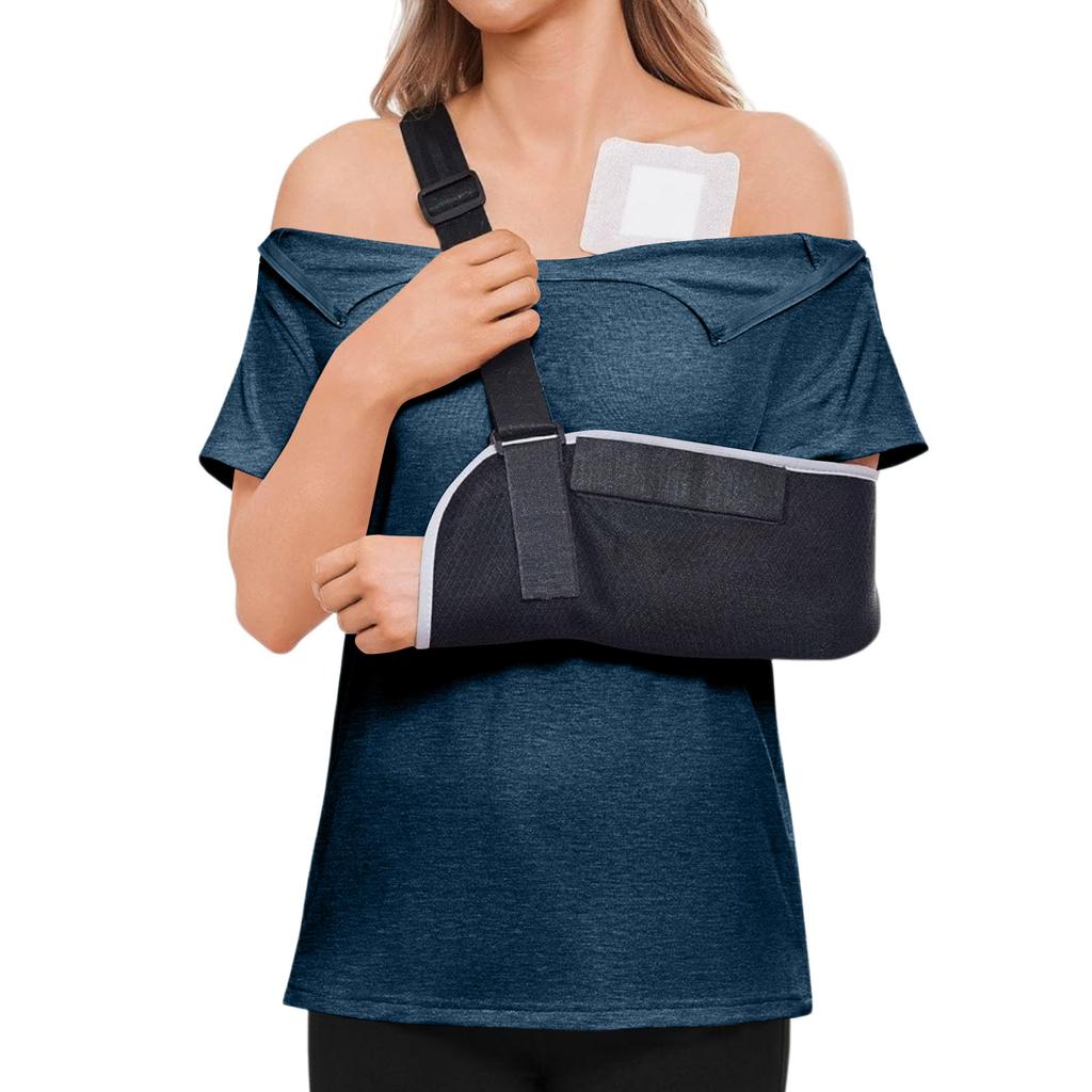 Damen-Postoperatives Kurzarm-Farbshirt Mit Schulterreißverschluss Und Seitenverschluss.