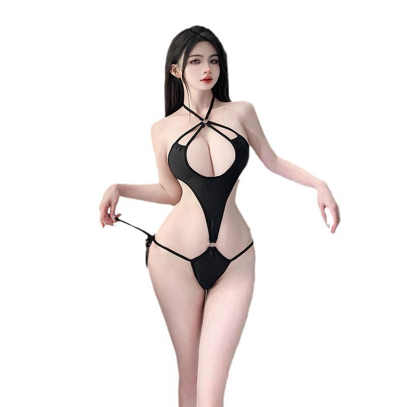 Sex underwear sexy neck strap jumpsuit three-point strap cute pure desire large size uniform temptation suit