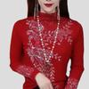 Autumn Winter Women's Fleece-lined Base Shirt Soft and Warm Double-sided Fleece Base Shirt Rhinestone Slim-fit Long-sleeve Stretch T-shirt