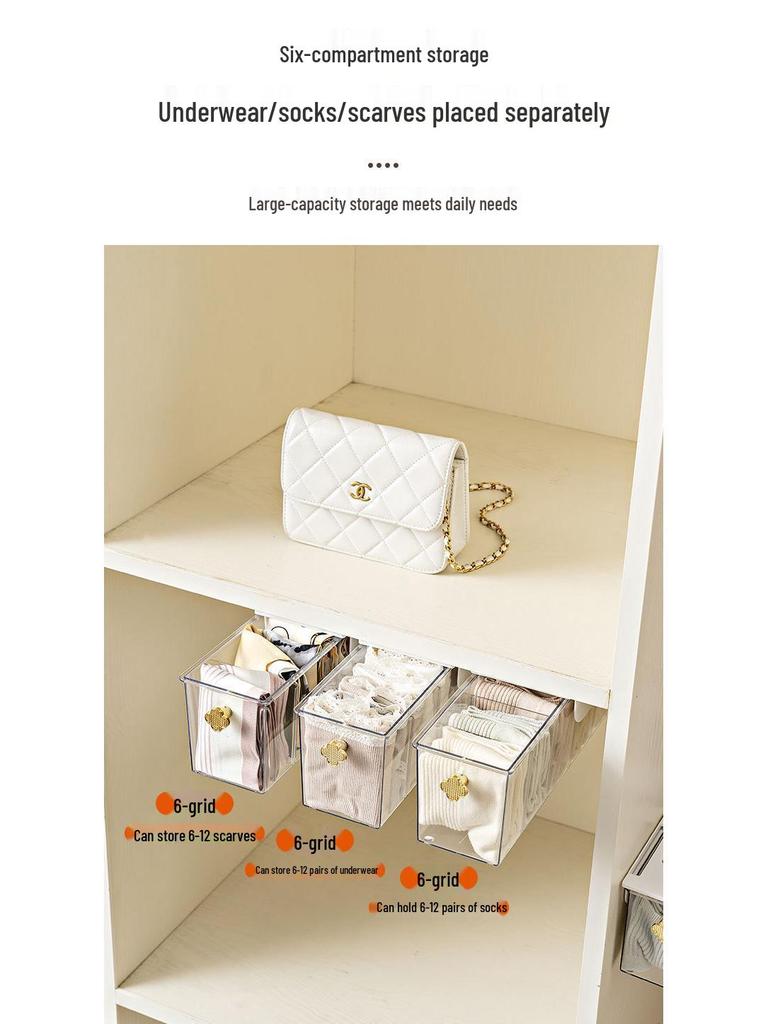 Underwear & Socks Storage Box, Wall-Mounted Punch-Free Wardrobe Organizer