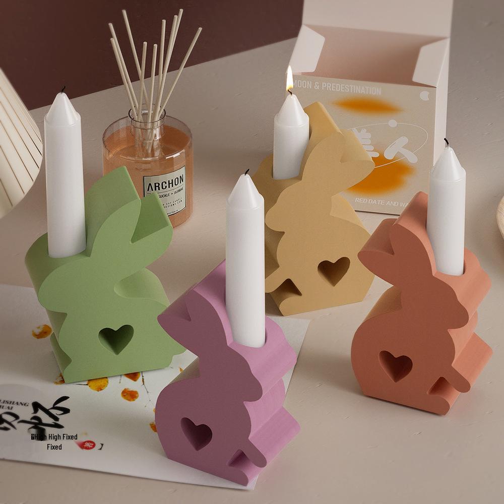 Easter Bunny Heart Candle Holder Silicone Mold for DIY Resin Casting
