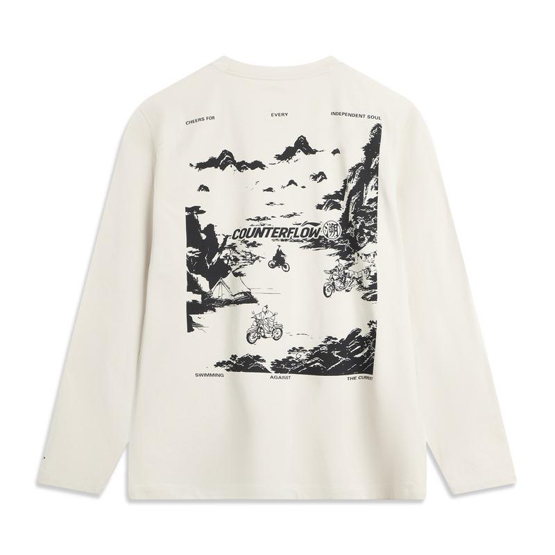 Li-Ning Comfortable Minimalist Letter Print Round Neck Loose Long Sleeve T-Shirt Men tops ATLV215-2