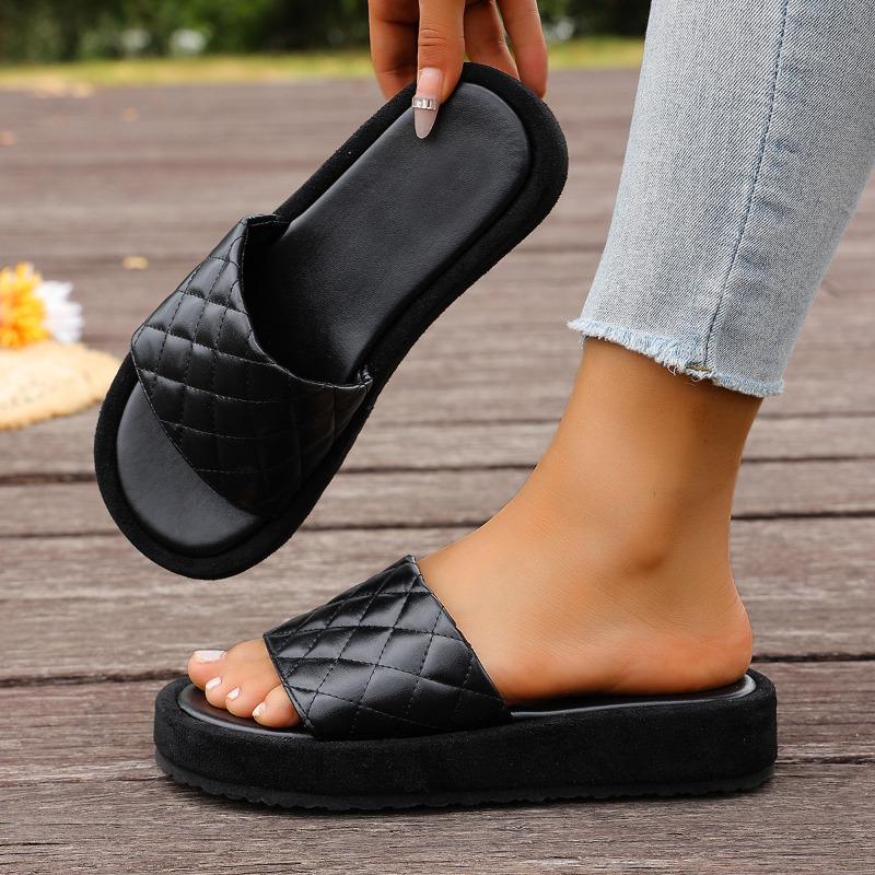 Women's Plus Size New Summer Casual Chunky Sole One Strap Slide Sandals