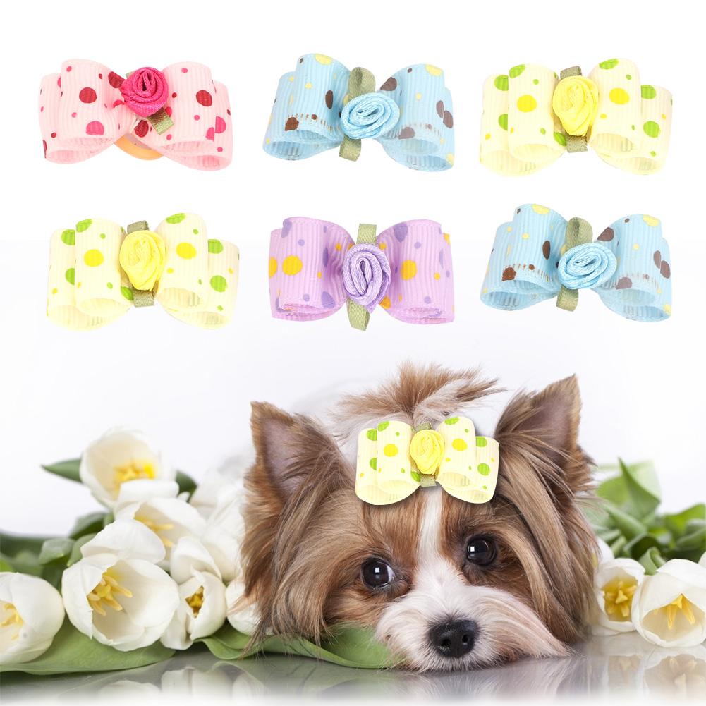 20Pcs Dog Hair Bowknot with Elastic Band Pet Puppy Teddy Grooming Hair Accessories Random Color