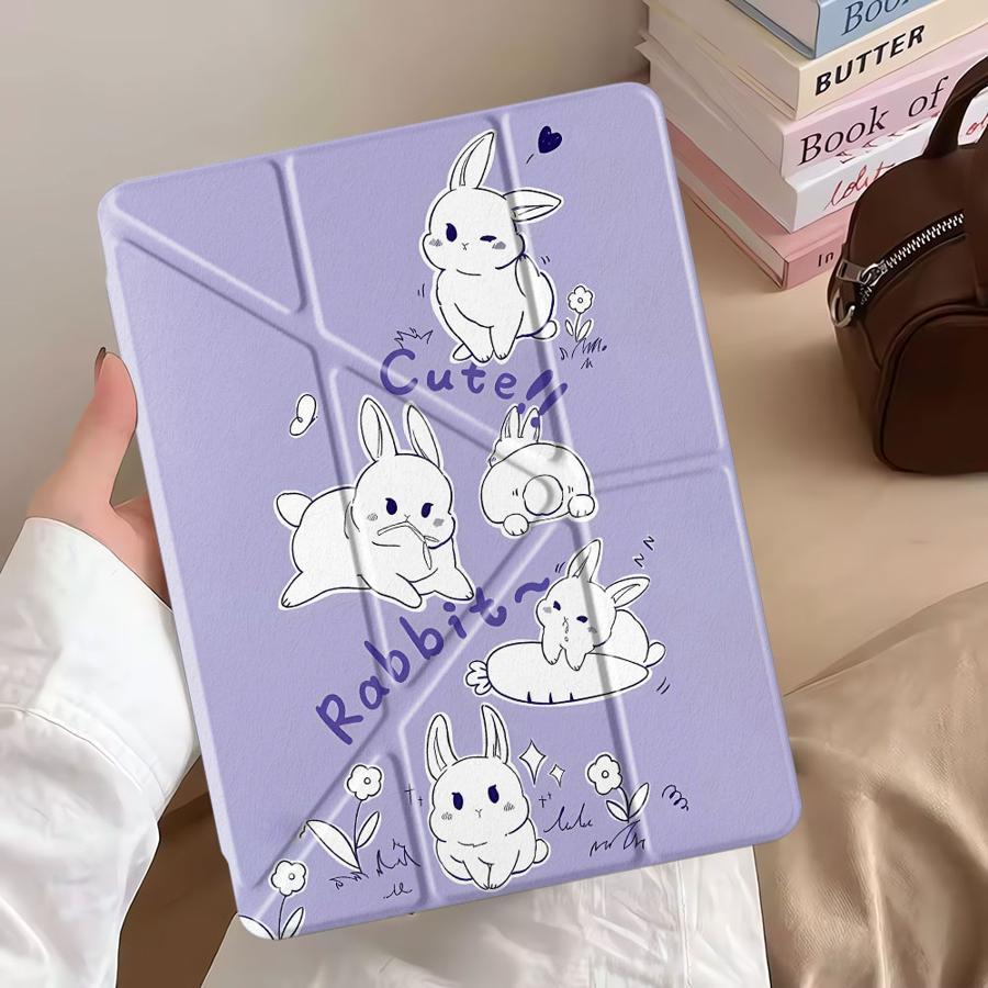 Purple And White Little Rabbit Tablet Case For iPad Mini 6 7 Air 4 5 M3 M2 1 2 M4 11inch Pro 2025 Pro 11th 10th 9th 8th 7th