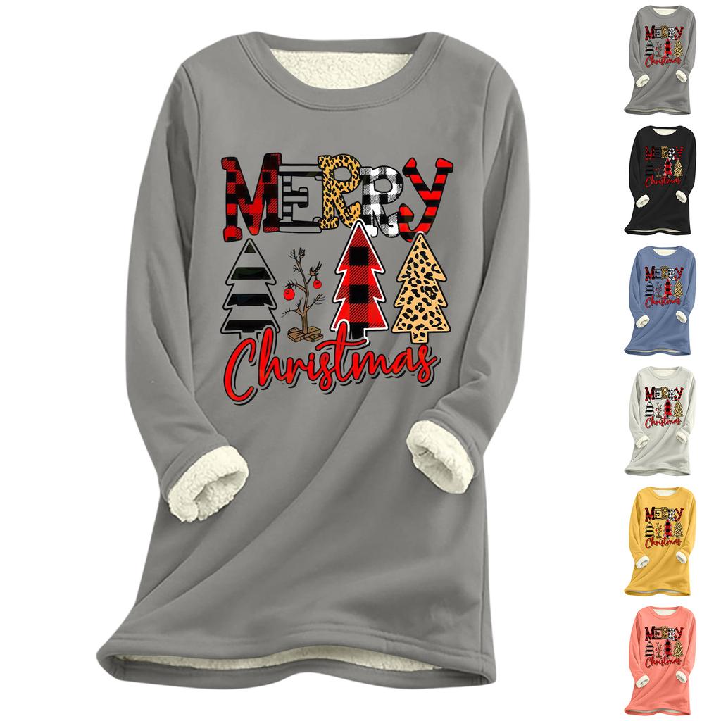 Women's Christmas Print Thick Plush Lambswool Warm Long Top