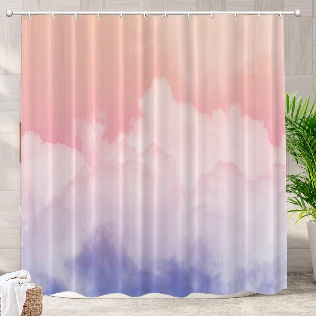 Pastel Cloudscape Waterproof Shower Curtain - Soft Gradient Colors with Gentle Clouds for a Dreamy and Relaxing Bathroom Decor