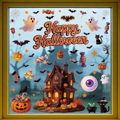 1/2/4/6/8 Blatt Halloween-Dekorationen Kreative Kürbis Geist Glasaufkleber Frohen Halloween-Tag Dekor