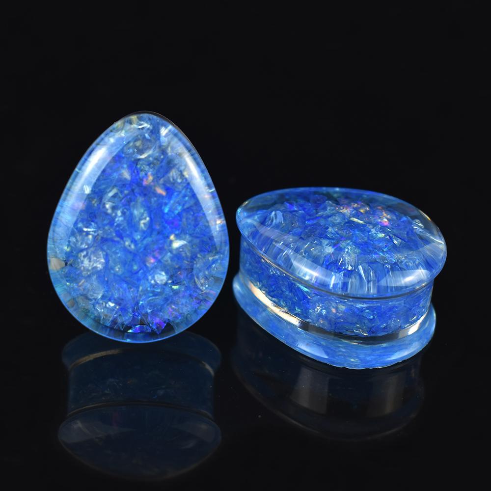 2pcs 8-50mm Multicolore Paillettes Brillantes Goutte d'Eau Plug d'Oreille Tunnels Jauges Écarteur Élargisseur d'Oreille Bijou de Corps pour Femmes Hommes