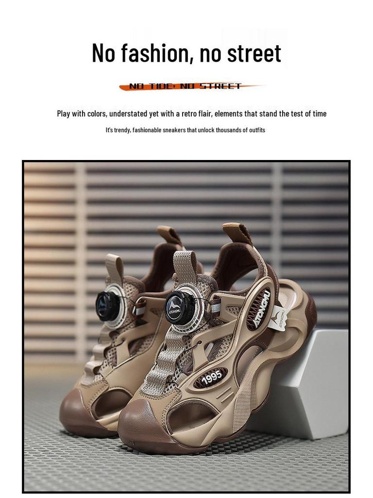 Boys' Sporty Closed-Toe Sandals: Soft Sole Beach Shoes for Big Kids Summer 2024