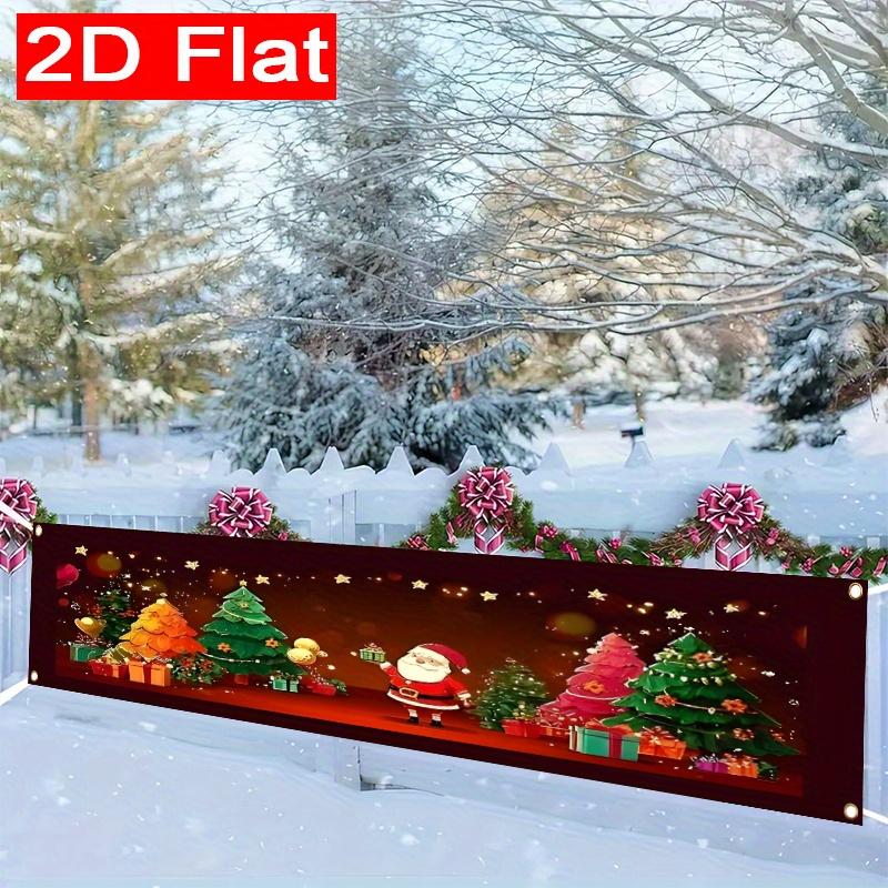 Festive Holiday Santa Claus & Gift Box Christmas Fence Banner, Outdoor Garden Porch Decor