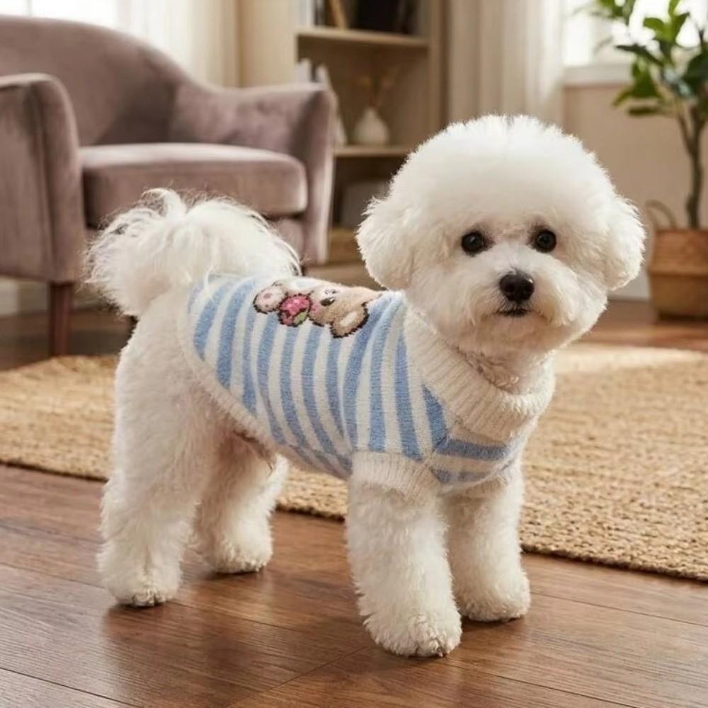 Cartoon Pattern Striped Dog Sweater Two Legged Pet Knit Sweater Cute Pet Warm Sweater Cat