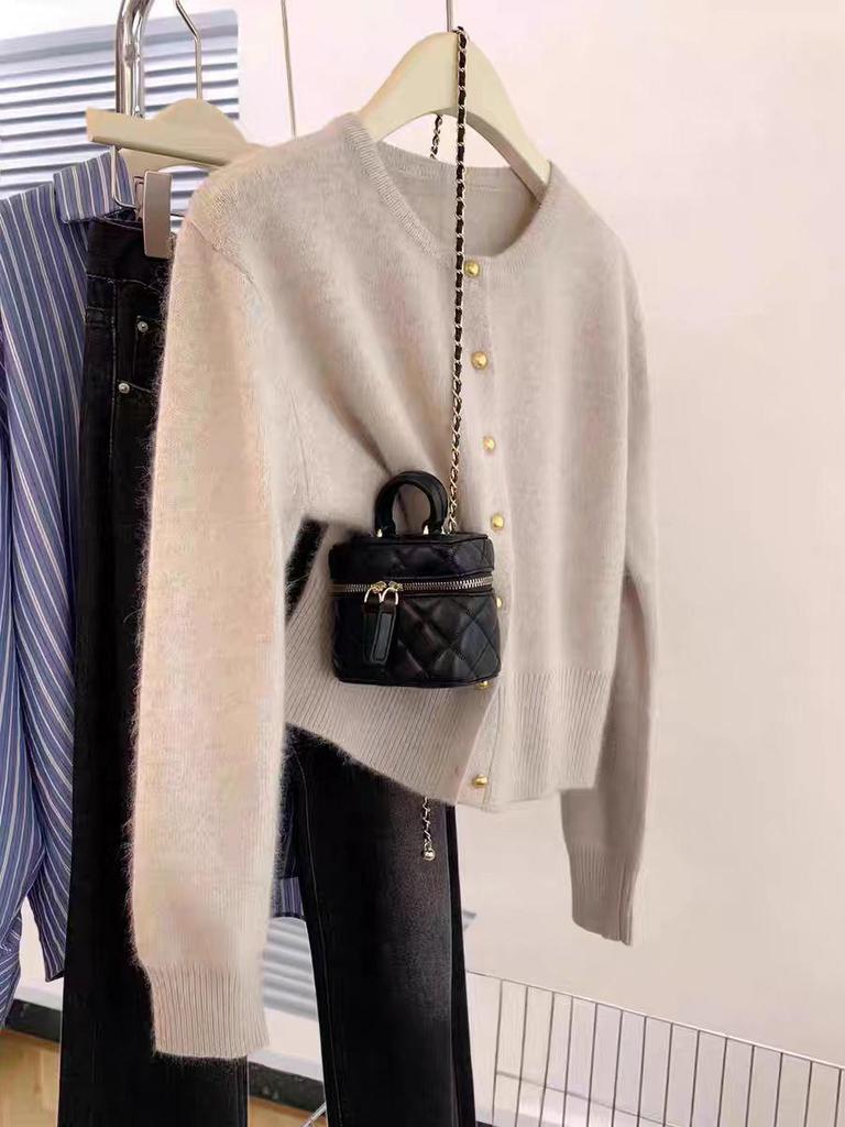 2025 Women's Pure Wool Round Neck Cardigan - Autumn/Winter Slimming Knit Cashmere Sweater Coat