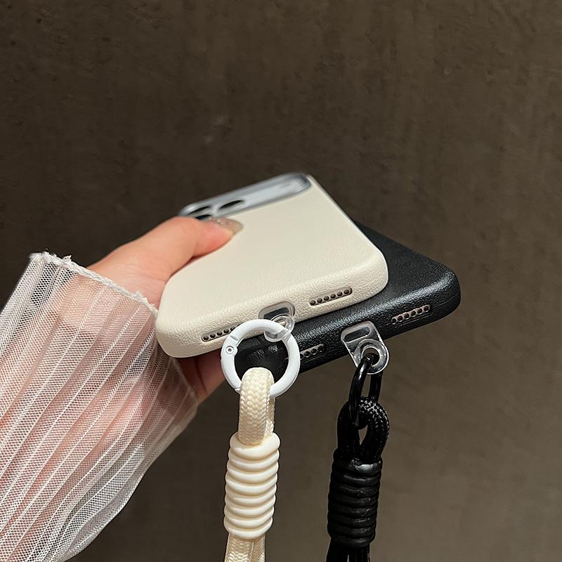 Matte Lichee Soft Silicone Lanyard Phone Case For iPhone 17 16 15 Pro Max 14 Plus 11 12 13 16e X XS XR Hand Wrist Strap Cover