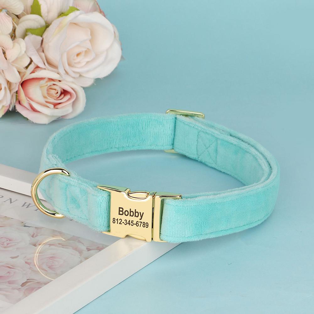 Personalized Velvet Dog Collar Super Soft Dogs ID Buckle Collars Engrave Name Pet Necklace Adjutable For Small Medium Large Dogs