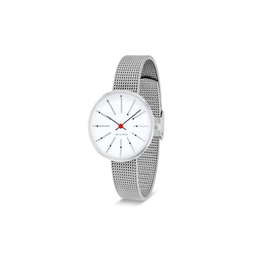 ARNE JACOBSEN BANKERS 53100-1408 Watch, 30mm, Nordic Design, Water Resistant (Quiet Design with No Second Hand), White with Silver Mesh Strap
