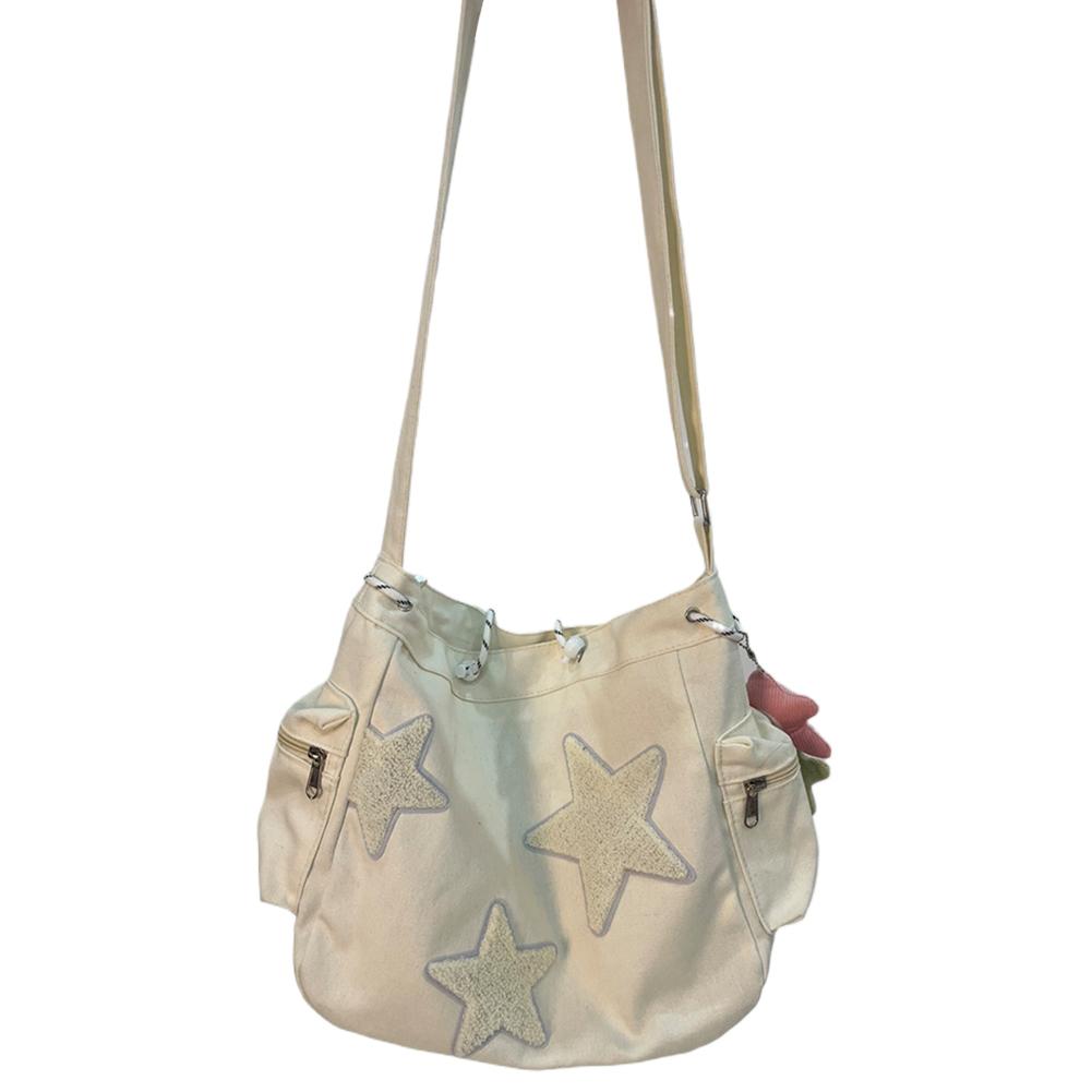 

Женская повседневная сумка-слинг с боковыми карманами и подвеской, холщовая сумка-мессенджер со звездой, стильная сумка-саквояж с регулируемым ремешком для поездок на работу белый