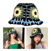 Summer Sunproof Crochet Bucket Hat Ladies Spring Commute Camping Fisherman Cap with Flower Pattern for Girlfriend