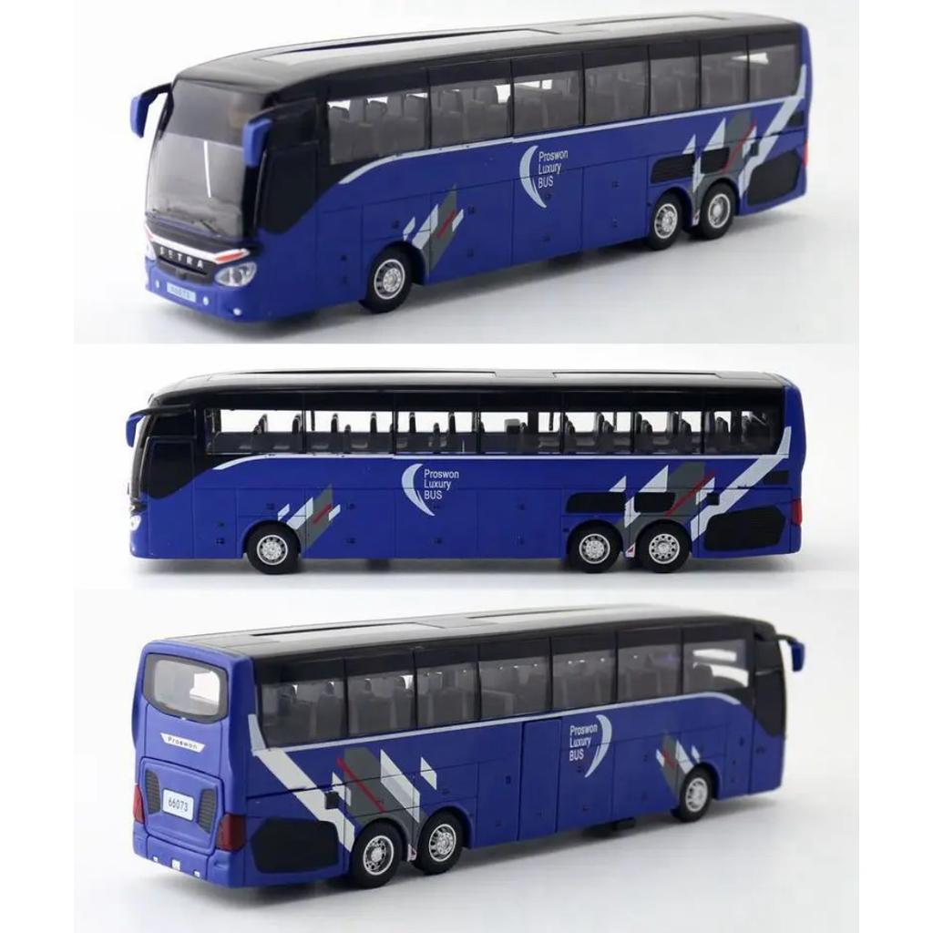 1/32 Scale Diecast Alloy SETRA Luxury Bus Model Children's Toy Car Business Travel Bus Pull Back Sound and Light Miniature